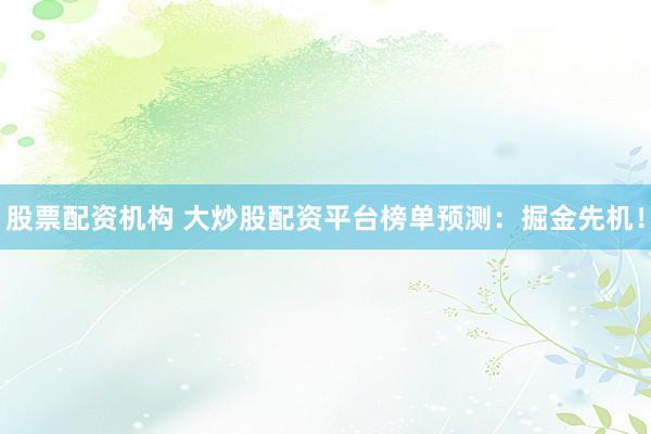 股票配资机构 大炒股配资平台榜单预测：掘金先机！