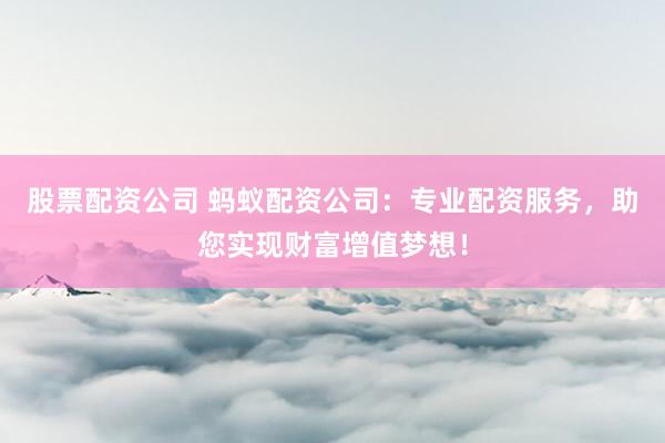 股票配资公司 蚂蚁配资公司：专业配资服务，助您实现财富增值梦想！