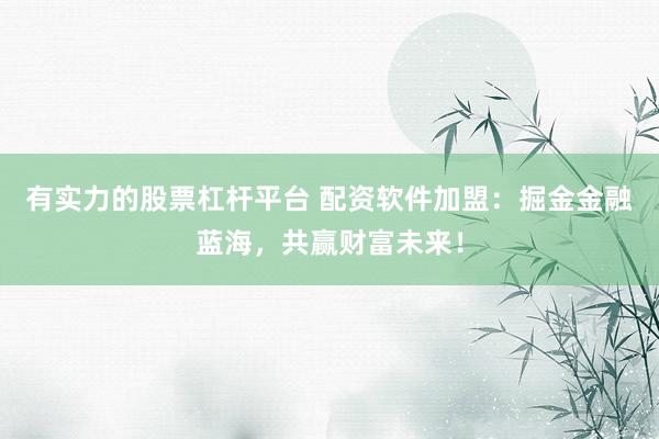 有实力的股票杠杆平台 配资软件加盟：掘金金融蓝海，共赢财富未来！