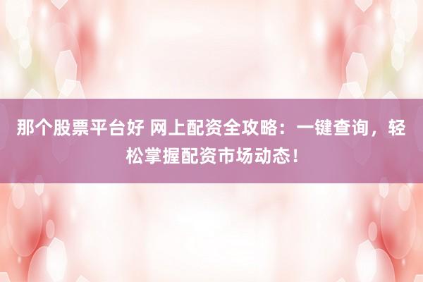 那个股票平台好 网上配资全攻略：一键查询，轻松掌握配资市场动态！