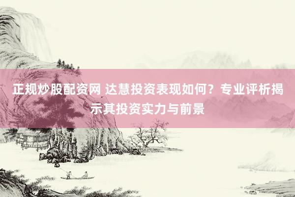 正规炒股配资网 达慧投资表现如何？专业评析揭示其投资实力与前景