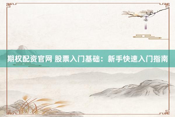 期权配资官网 股票入门基础：新手快速入门指南