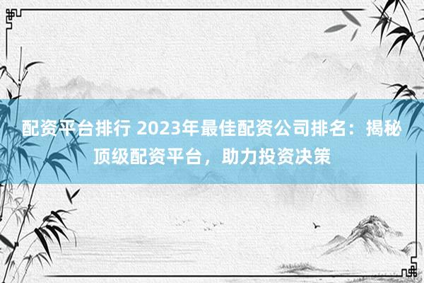 配资平台排行 2023年最佳配资公司排名：揭秘顶级配资平台，助力投资决策