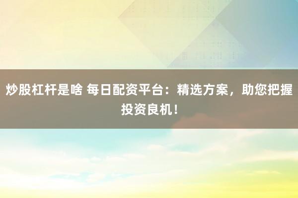 炒股杠杆是啥 每日配资平台：精选方案，助您把握投资良机！