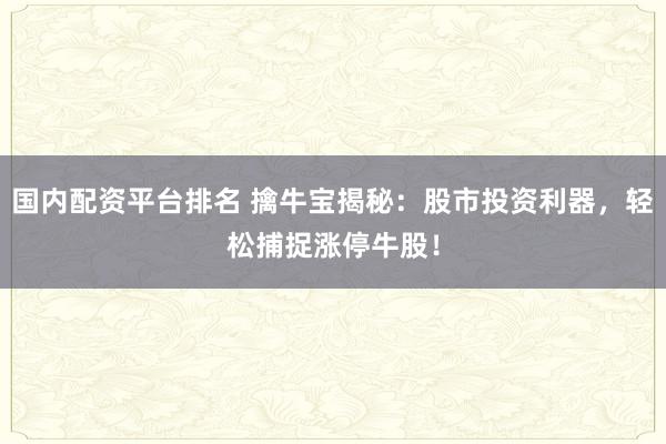 国内配资平台排名 擒牛宝揭秘：股市投资利器，轻松捕捉涨停牛股！
