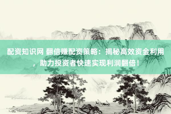 配资知识网 翻倍赚配资策略：揭秘高效资金利用，助力投资者快速实现利润翻倍！
