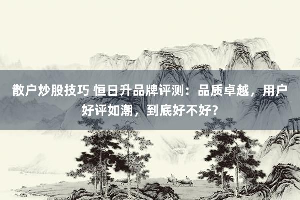 散户炒股技巧 恒日升品牌评测:品质卓越,用户好评如潮,到底好不好?