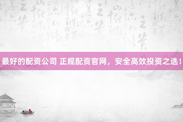 最好的配资公司 正规配资官网，安全高效投资之选！
