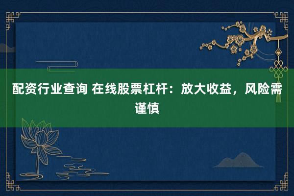 配资行业查询 在线股票杠杆：放大收益，风险需谨慎